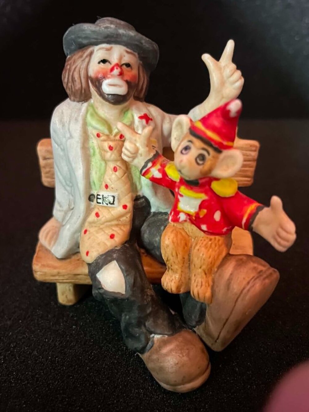 Emmett Kelly Jr. Clown Figurine Porcelain Collection Capuchin Monkey, signed.